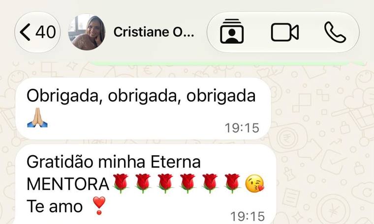 Depoimento de mentorada agradecendo à sua eterna mentora